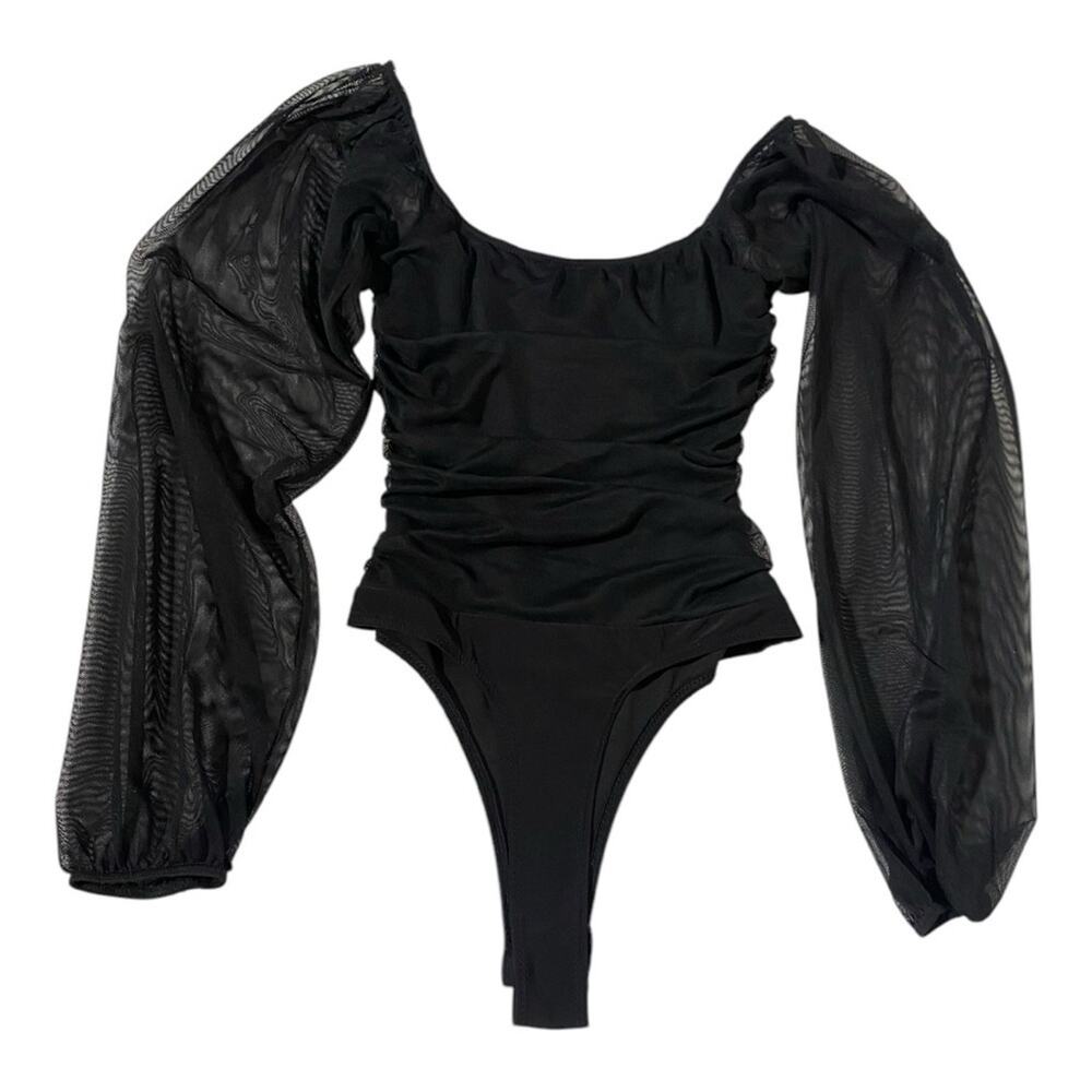 Sophisticated Windsor Black Sheer Sleeve Bodysuit
